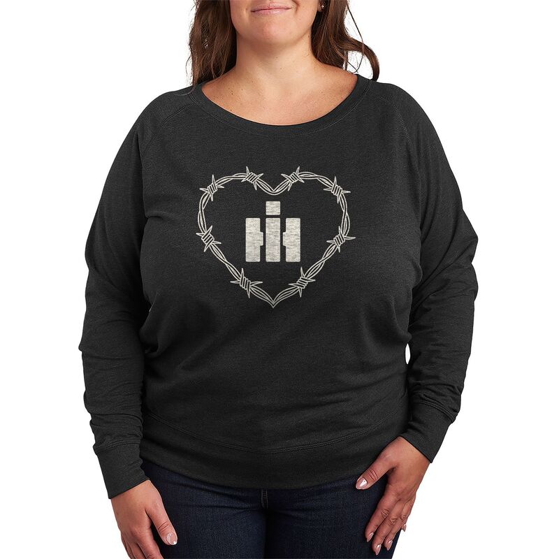 アニメキャラクター レディース トップス Tシャツ プラスサイズ パイル ロゴ Licensed Character Plusize Case IH Logo Barbed Wired Heart French Terry Long Sleeve Tee Heather Charcoal チャコール