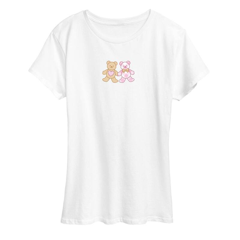 アニメキャラクター レディース トップス Tシャツ Licensed Character Women's Teddy Bear Pair Heart Short Sleeve Tee White ホワイト