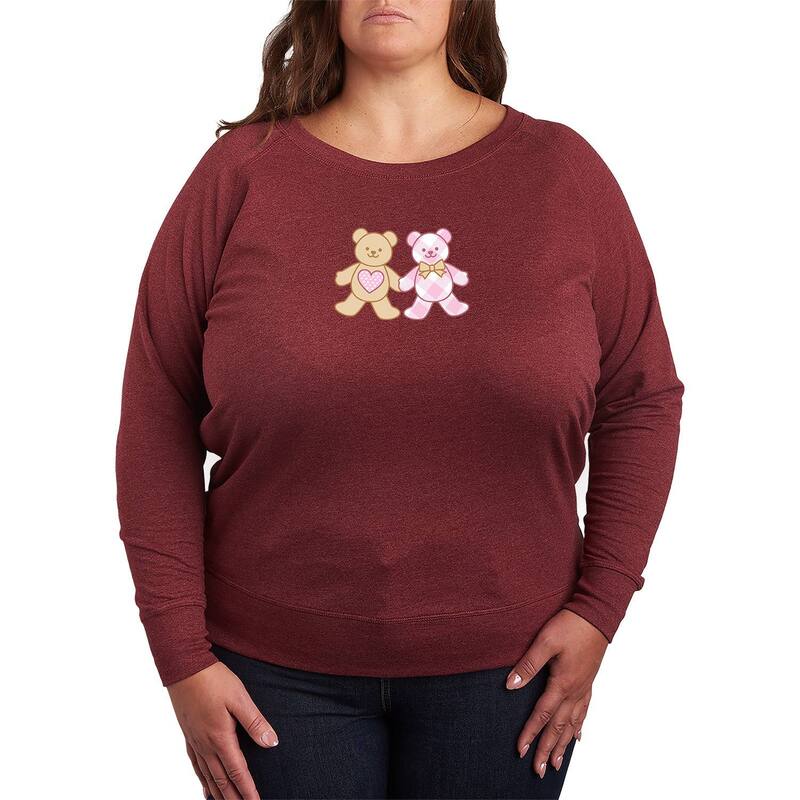 アニメキャラクター レディース トップス Tシャツ プラスサイズ パイル Licensed Character Plusize Teddy Bear Pair Heart French Terry Long Sleeve Tee Heather Maroon ヘザー