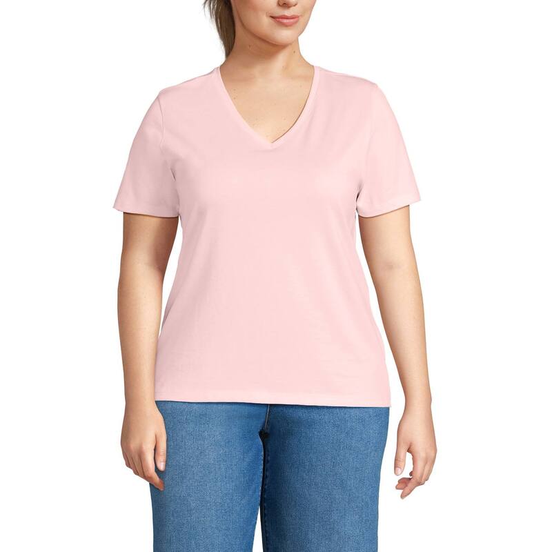 ランズエンド レディース トップス Tシャツ Vネック プラスサイズ コットン Plusize Lands' End Relaxed-Fit Supima Cotton V-Neck Tee Sea Salt Pink ピンク|ReVida 店