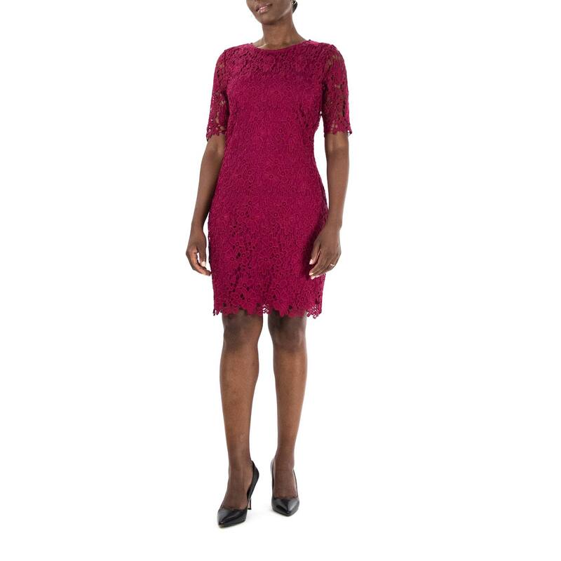 ニナレオナルド レディース トップス ワンピース フラワー柄 レース フラワー Women's Nina Leonard Floralace Sheath Cocktail Dressangria｜ReVida 店