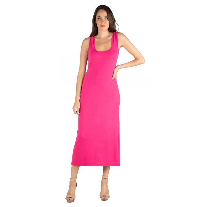 24 セブンコンフォート レディース トップス ワンピース マキシ Women's 24seven Comfort Apparel Scoop Neck Racerback Tank Top Maxi Dress Pink ピンク｜ReVida 店
