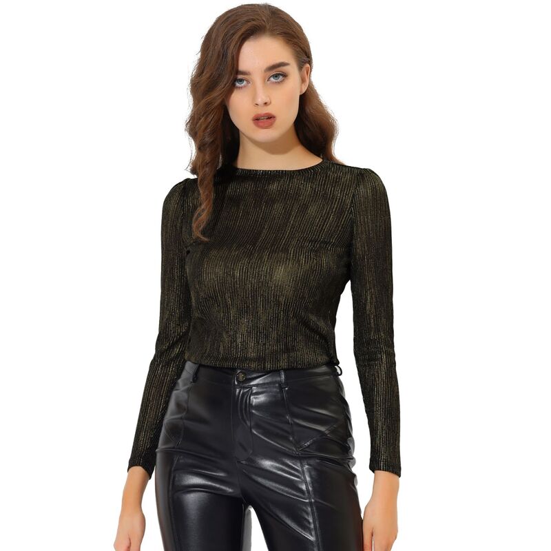 アレグラ ケー レディース トップス シャツ トール ALLEGRA K Women's Long Sleeve Sparkly Party Glitter Shiny Metallic Topshirt Black Shiny ブラック 10,980円