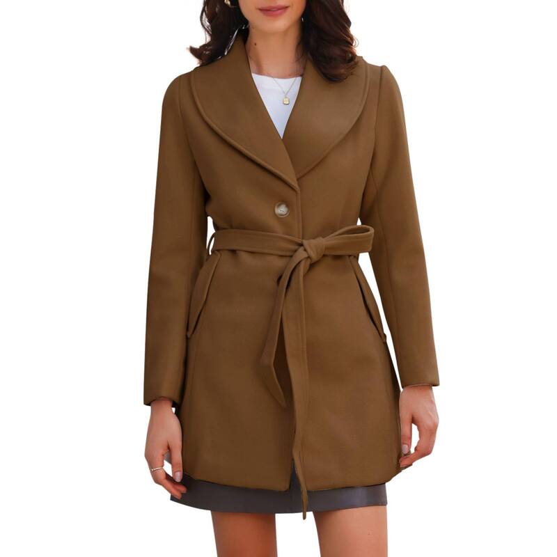 アレグラ ケー レディース アウター ジャケット・ブルゾン コート ダウン ALLEGRA K Women Cute Turn Down Collar Single Breasted Long Belted Trenchcoat Brown ブラウン