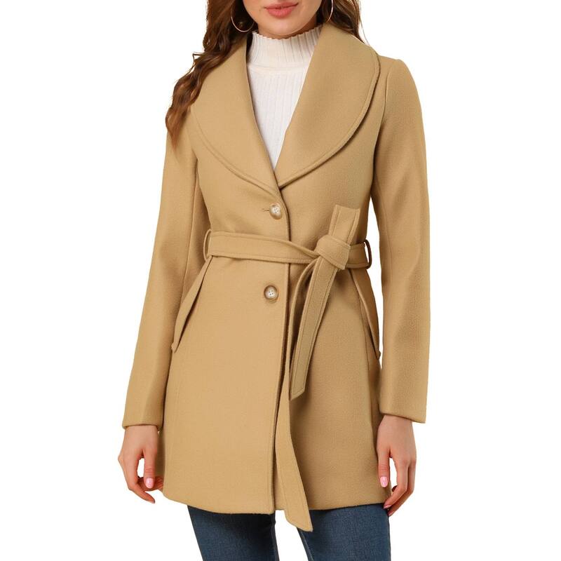 アレグラ ケー レディース アウター ジャケット・ブルゾン コート ダウン ALLEGRA K Women's Cute Turn Down Collar Single Breasted Long Belted Trenchcoat Kahki