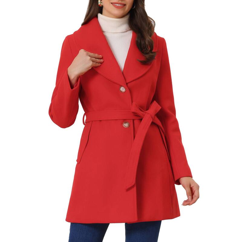 アレグラ ケー レディース アウター ジャケット・ブルゾン コート ダウン ALLEGRA K Women Cute Turn Down Collar Single Breasted Long Belted Trenchcoat Red レッド