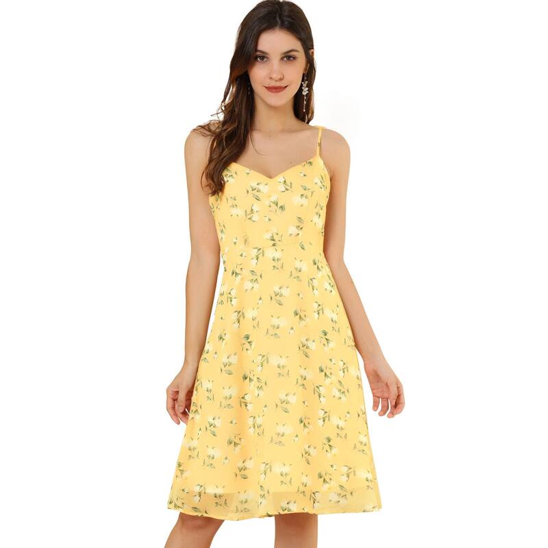 アレグラ ケー レディース トップス ワンピース フラワー柄 ノースリーブ フラワー ALLEGRA K Women'spaghetti Strap Dressleeveless Floral Sundress Yellow イエロー