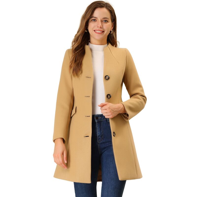 アレグラ ケー レディース アウター ジャケット・ブルゾン Vネック コート ALLEGRA K Women's Elegant Winter V Neck Long Sleeve Single Breasted Long Overcoat Khaki カーキ