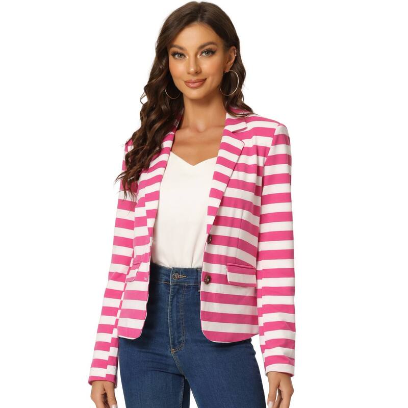 アレグラ ケー レディース アウター ジャケット・ブルゾン ブレザー ALLEGRA K Women's Notched Lapelong Sleeves Button Striped Blazer Hot Pink White ホワイト｜ReVida 店