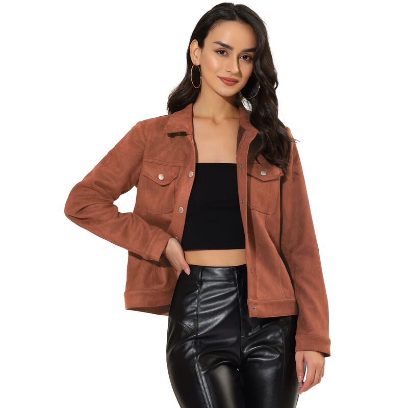 アレグラ ケー レディース アウター ジャケット・ブルゾン スエード ALLEGRA K Women's Jackets Long Sleeve Faux Suede Trucker Motorcycle Jacket Caramel|ReVida 店