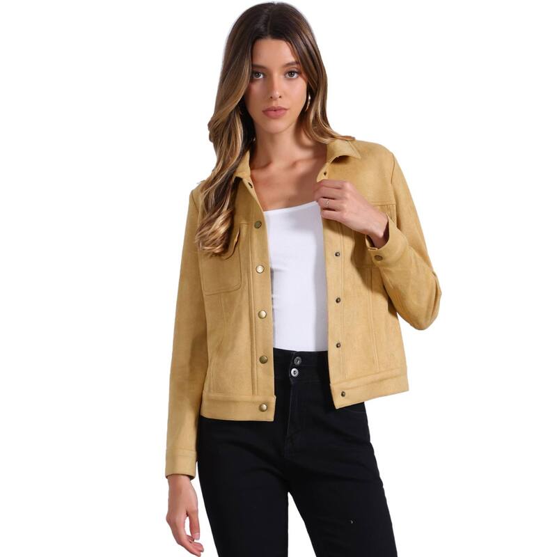 アレグラ ケー レディース アウター ジャケット・ブルゾン スエード ALLEGRA K Women's Jackets Long Sleeve Faux Suede Trucker Motorcycle Jacket Light Yellow イエロー