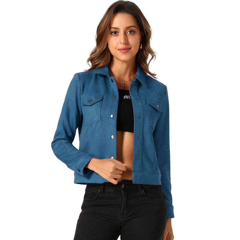 アレグラ ケー レディース アウター ジャケット・ブルゾン スエード ALLEGRA K Women's Jackets Long Sleeve Faux Suede Trucker Motorcycle Jacket Peacock Blue ブルー