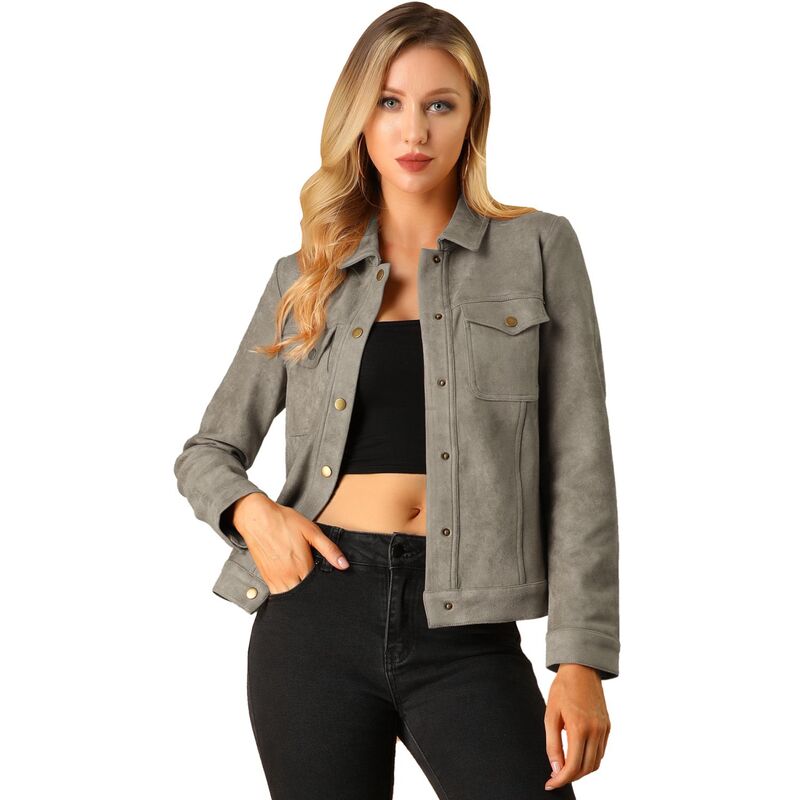 アレグラ ケー レディース アウター ジャケット・ブルゾン スエード ALLEGRA K Women's Jackets Long Sleeve Faux Suede Trucker Motorcycle Jacketaupe トープ
