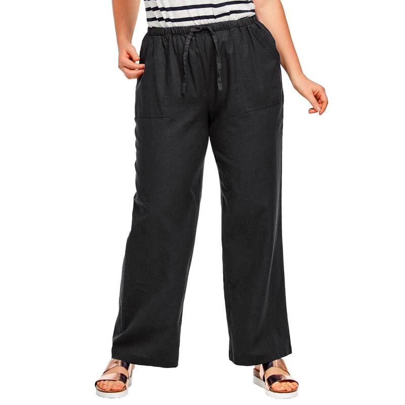 Ellos レディース ボトムス カジュアルパンツ プラスサイズ リネン ellos Plusize Linen-Blendrawstring Pants Black ブラック｜ReVida 店