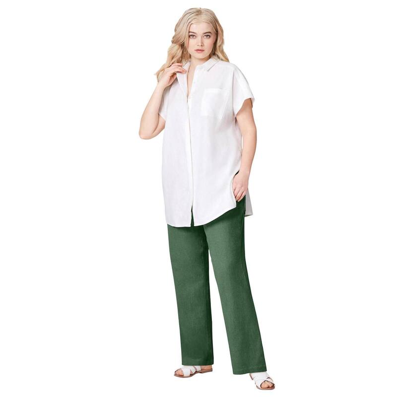 Ellos レディース ボトムス カジュアルパンツ プラスサイズ リネン ellos Plusize Linen-Blendrawstring Pants Midnight Green グリーン