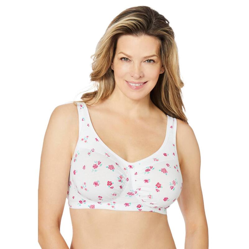 コンフォート チョイス レディース アンダーウェア ブラジャー プラスサイズ Comfort Choice Women's Plusize Wireless Leisure Bra White Ditsy ホワイト