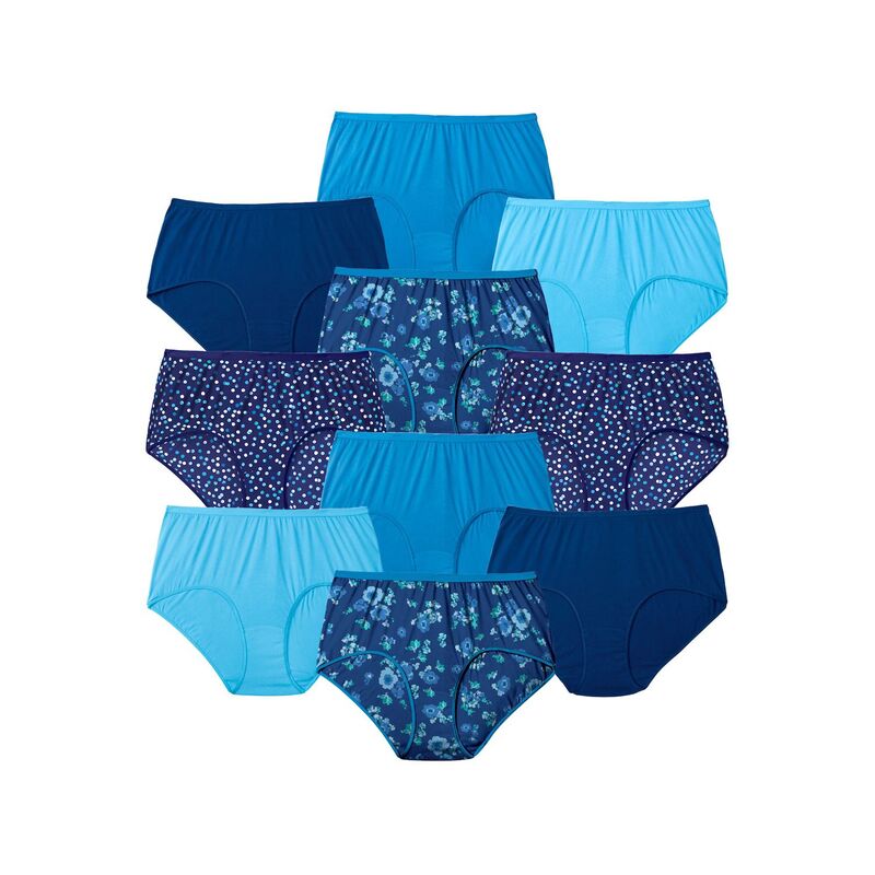 コンフォート チョイス レディース アンダーウェア パンツ プラスサイズ コットン Comfort Choice Plusize Full Coverage Cotton Brief 10-Pack Evening Blue Dot Pack ブルー｜ReVida 店