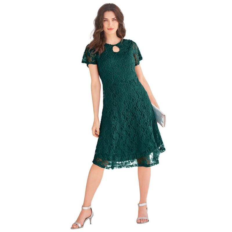 ロアマンズ レディース トップス ワンピース プラスサイズ レース Roaman's Women's Plusize Keyhole Lace Dress Emerald Green グリーン|ReVida 店