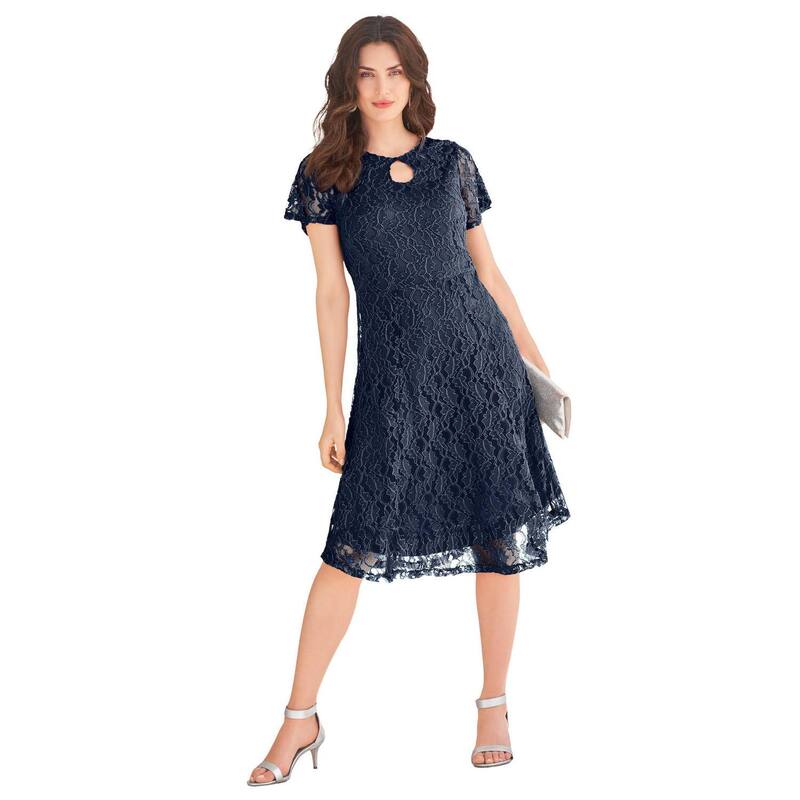 ロアマンズ レディース トップス 衣装 付け加える大いさ スピード競技 Roaman\u0027s Women\u0027s Plusize Keyhole Lace Dress Navy 米国海軍 ワンピース-レディースファッション