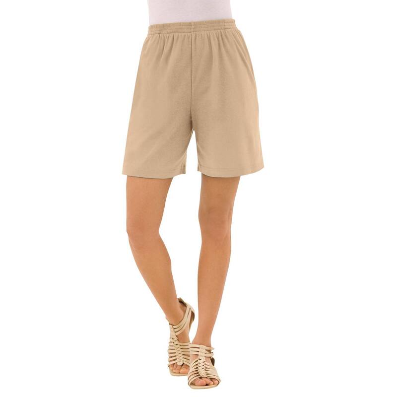 ロアマンズ レディース ボトムス ハーフパンツ・ショーツ プラスサイズ ニット Roaman's Women's Plusize Soft Knit Pull-On Short New Khaki カーキ