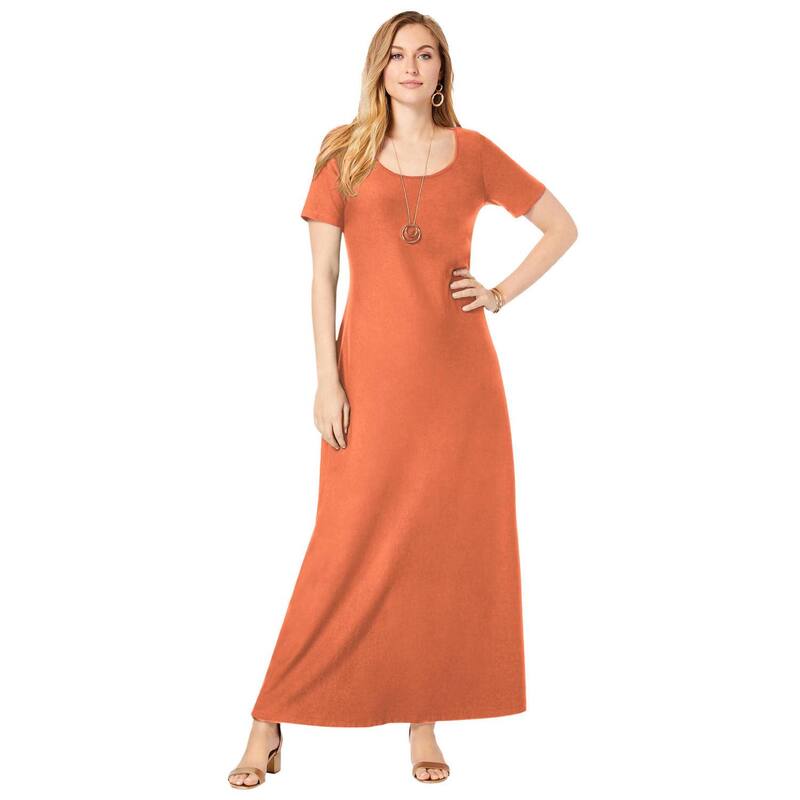 ジェシカロンドン レディース トップス ワンピース プラスサイズ プチ Tシャツ コットン マキシ Jessica London Women's Plusize Petite Stretch Cotton T-Shirt Maxi Dress Vibrant Papaya