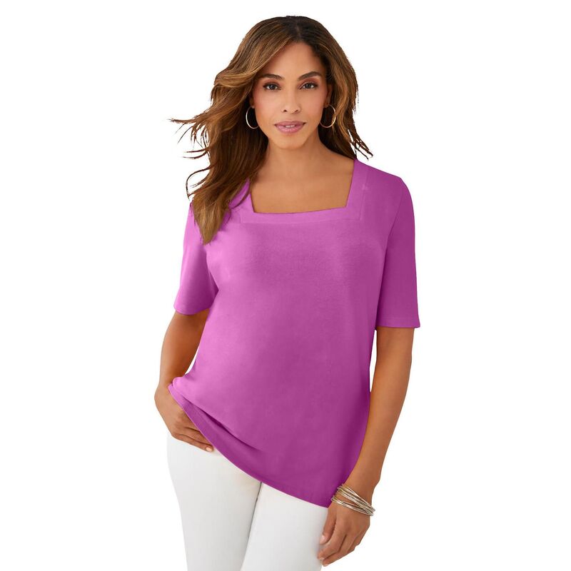 ジェシカ英国の首都 レディース トップス プルオーバー 足し加える大きさ 綿織物 Jessica London Women\u0027s Plusize Stretch Cotton Square Neck Tee Deep Orchid