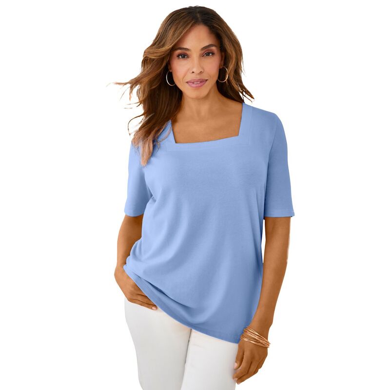 ジェシカ英国の首都 レディース トップス プルオーバー つけ加える大きさ 綿織物 Jessica London Women\u0027s Plusize Stretch Cotton Square Neck Tee French Blue 青み