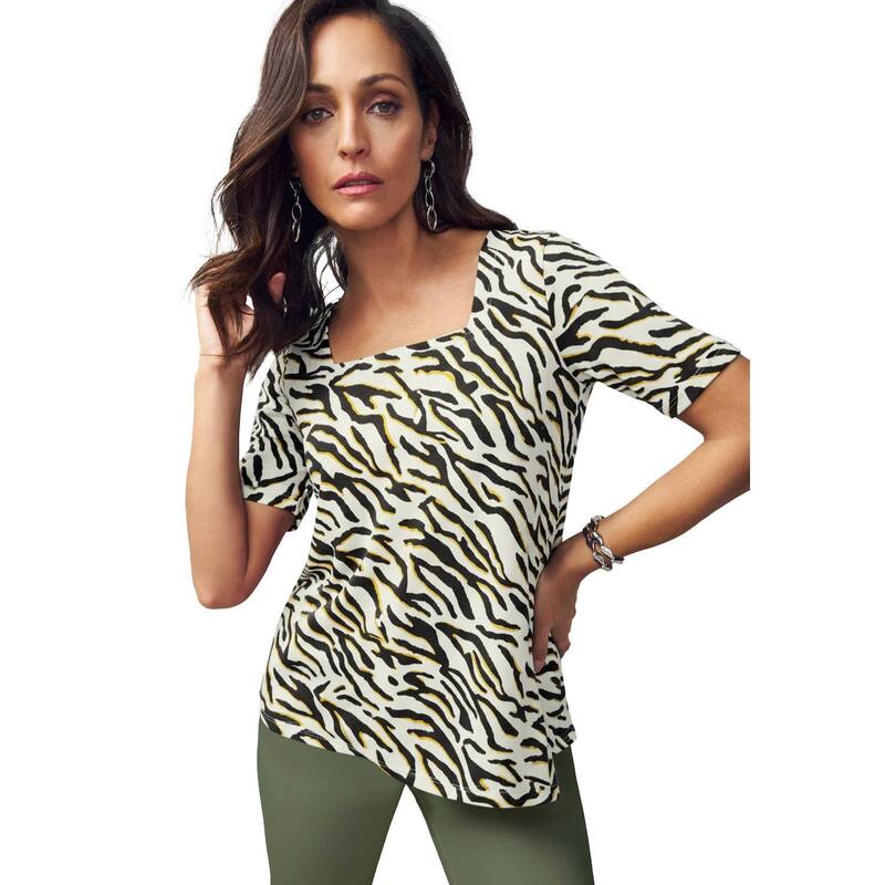 ジェシカ英国の首都 レディース トップス プルオーバー 足し加える大きさ 綿織物 Jessica London Women\u0027s Plusize Stretch Cotton Square Neck Tee Ivory Sketch Zebra 象牙色