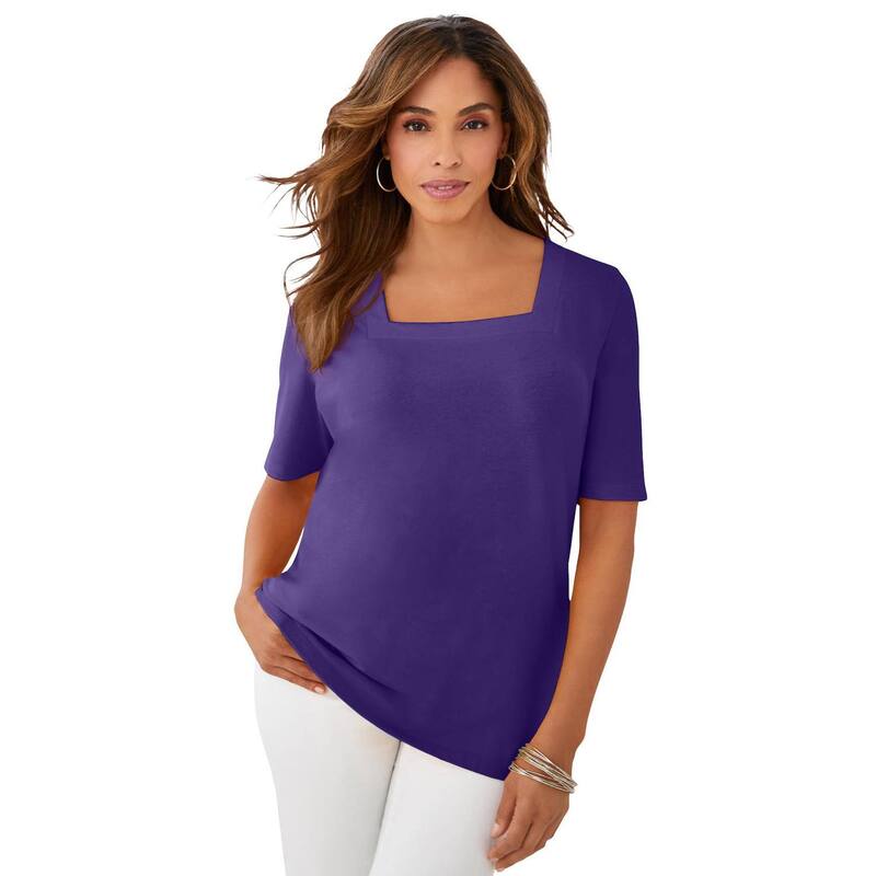 ジェシカ英国の首都 レディース トップス プルオーバー 足し加える大きさ 綿織物 Jessica London Women\u0027s Plusize Stretch Cotton Square Neck Tee Midnight Violet 相撲取り草