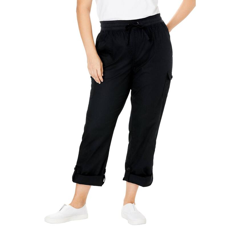 ウーマン ウィズイン レディース ボトムス カジュアルパンツ カーゴパンツ プラスサイズ プチ キャップ Woman Within Plusize Petite Convertiblength Cargo Pant/Capri Black ブラック|ReVida 店