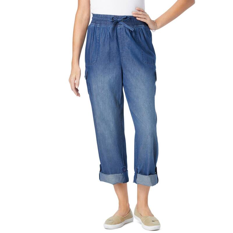 ウーマン ウィズイン レディース ボトムス カジュアルパンツ カーゴパンツ プラスサイズ プチ キャップ Woman Within Plusize Petite Convertiblength Cargo Pant/Capri Medium Stonewash|ReVida 店