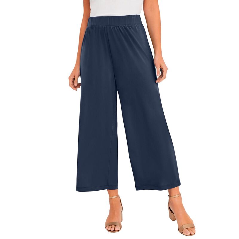 ジェシカロンドン レディース ボトムス カジュアルパンツ ワイドレッグ プラスサイズ ニット Jessica London Women's Plusize Stretch Knit Wide Leg Cropant Navy ネイビー｜ReVida 店 9,734円