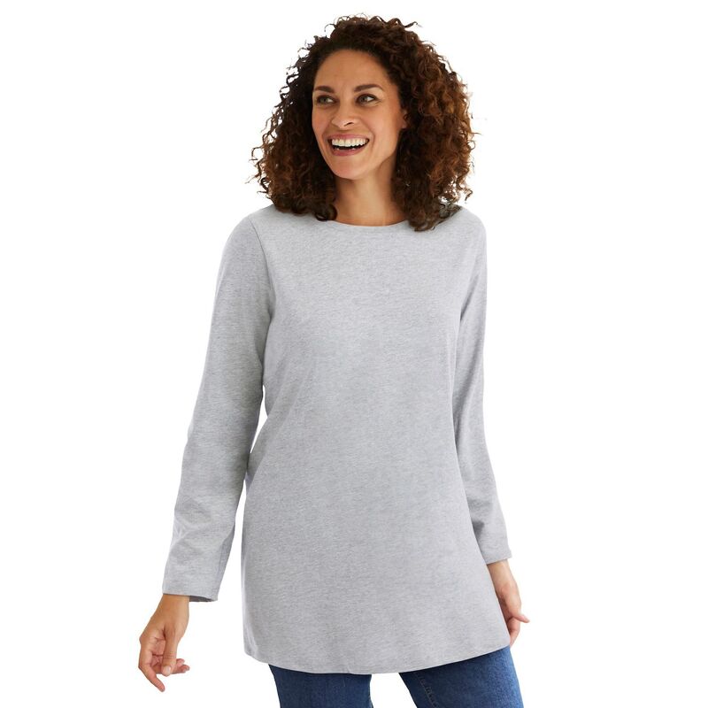 ウーマン ウィズイン レディース トップス Tシャツ クルーネック プラスサイズ 長袖 Woman Within Plusize Perfect Long-Sleeve Crewneck Tunic Heather Grey グレー