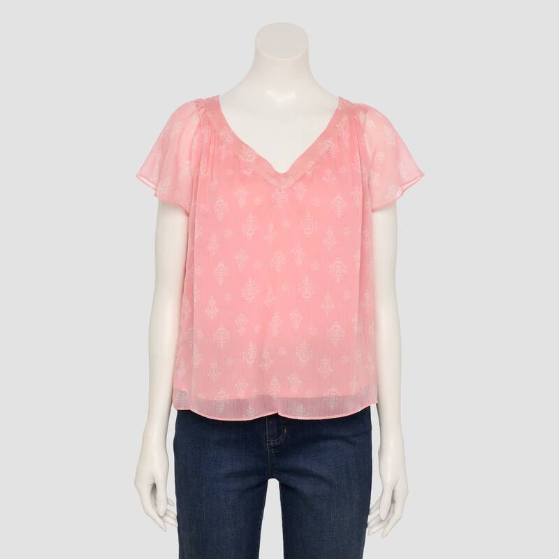 LC Lauren Conrad レディース トップス シャツ Vネック Women's LC Lauren Conrad V-Neck Top with Self Tie Back Pink Payton Stamp ピンク