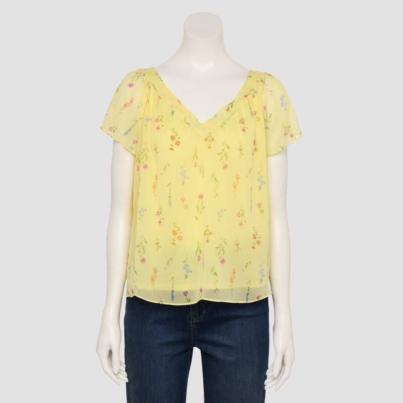 LC Lauren Conrad レディース トップス シャツ Vネック Women's LC Lauren Conrad V-Neck Top with Self Tie Back Yellowildflower イエロー