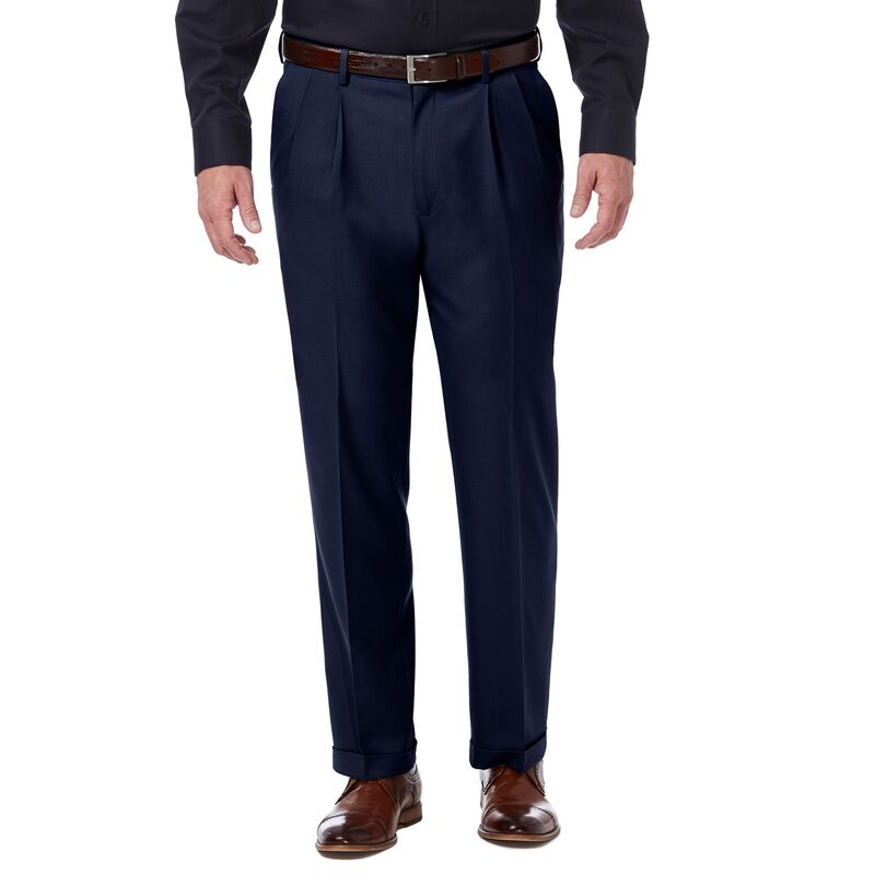 ハガー メンズ ボトムス カジュアルパンツ プリーツ Men &rsquo; s HaggarR Premium Comfort Expandable-Waist Classic-Fit Stretch Pleatedress Pants Blue ブルー｜ReVida 店