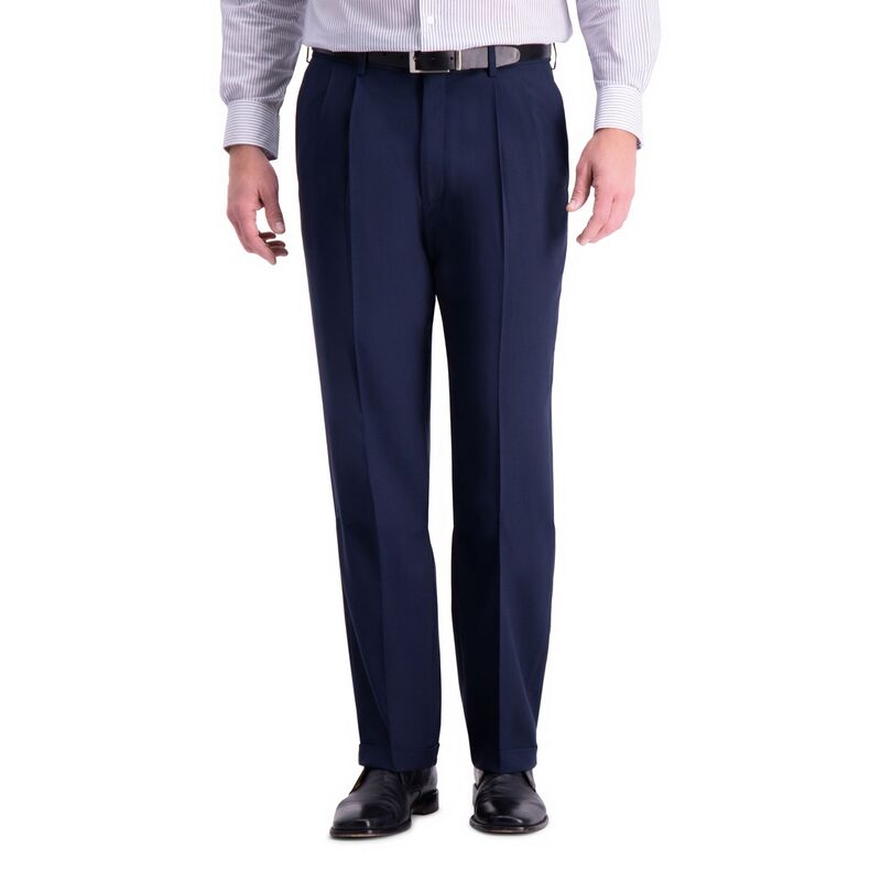 ハガー メンズ ボトムス カジュアルパンツ プリーツ Men ’ s HaggarR Premium Comfort Expandable-Waist Classic-Fit Stretch Pleatedress Pants Indigo インディゴ|ReVida 店