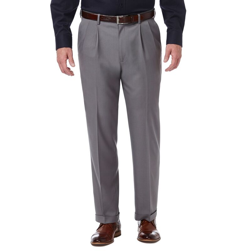 ハガー メンズ ボトムス カジュアルパンツ プリーツ Men ’ s HaggarR Premium Comfort Expandable-Waist Classic-Fit Stretch Pleatedress Pants Medium Gray グレー|ReVida 店