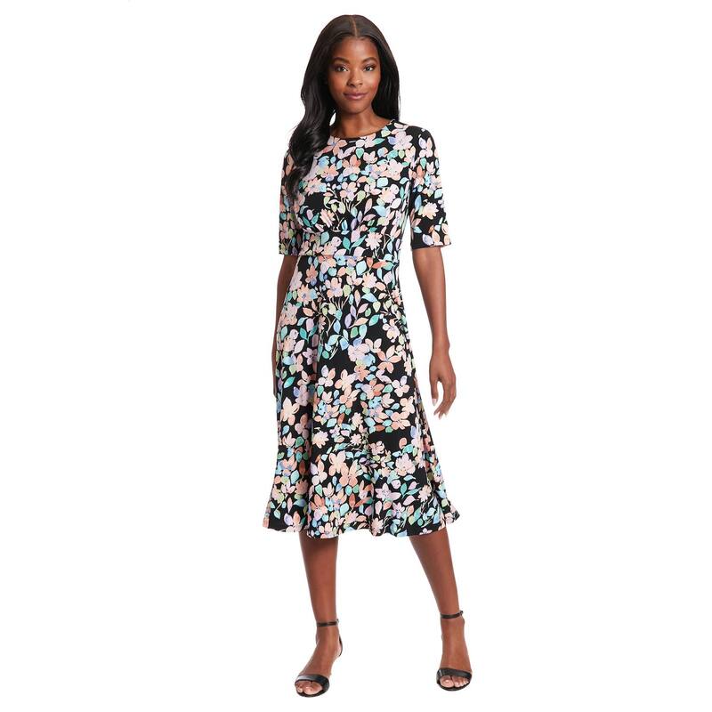 ロンドンタイムス レディース トップス ワンピース A ライン プリント ミディ Women's London Times Printed Midi A-Line Dress Black Lilac ブラック 12,464円