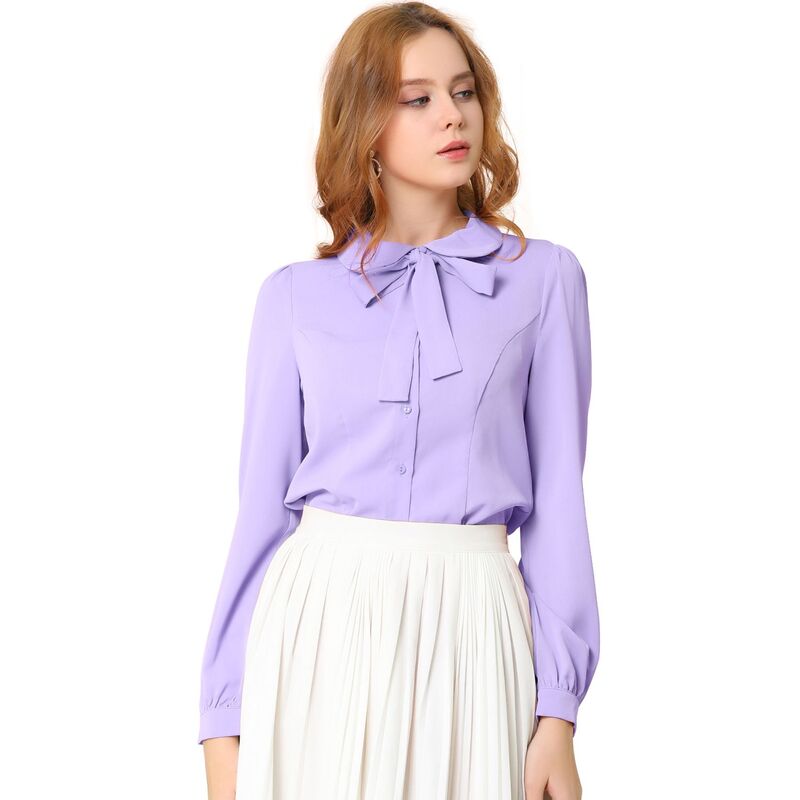 アレグラ ケー レディース トップス シャツ ボタンダウン ブラウス ALLEGRA K Women's Button Down Shirt Peter Pan Collar Tie Neck Workwear Blouses Light Purple パープル|ReVida 店