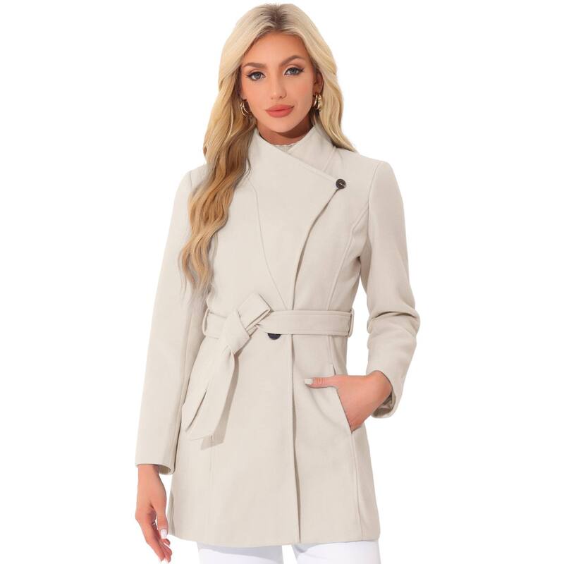 アレグラ ケー レディース アウター 上衣・上衣 厚地の外套 ALLEGRA K Women\u0027stand Collar Tie Waist Winter Classic Long Trenchcoat Beige ベージュ