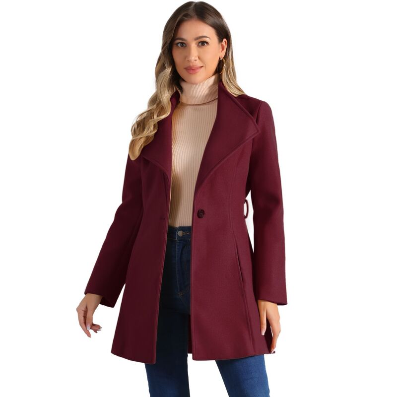 アレグラ ケー レディース アウター 上衣・上衣 厚地の外套 ALLEGRA K Women\u0027stand Collar Tie Waist Winter Classic Long Trenchcoat Burgundy バーガンディ