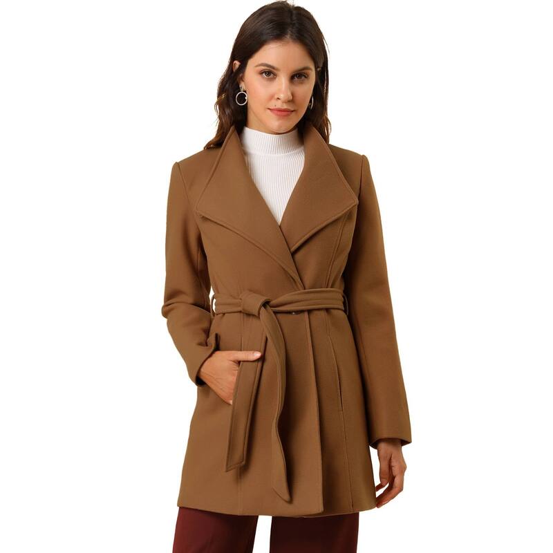 アレグラ ケー レディース アウター 上衣・上衣 厚地の外套 ALLEGRA K Women\u0027stand Collar Tie Waist Winter Classic Long Trenchcoat Dark Brown 赤銅色