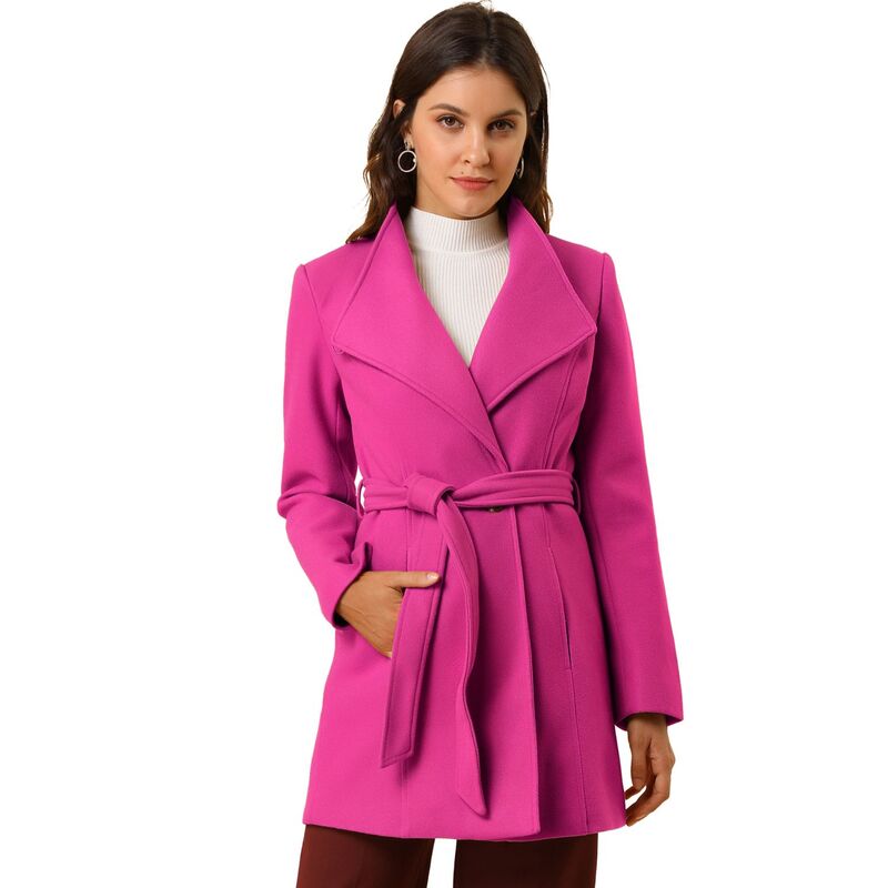 アレグラ ケー レディース アウター 上衣・上衣 厚地の外套 ALLEGRA K Women\u0027stand Collar Tie Waist Winter Classic Long Trenchcoat Fuchsia フューシャ