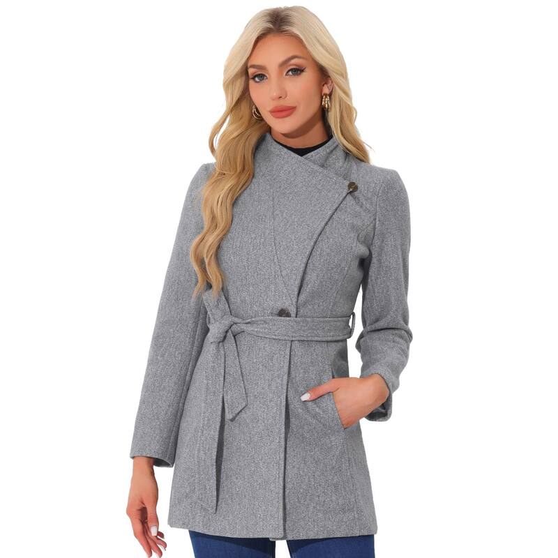アレグラ ケー レディース アウター ジャケット・ブルゾン コート ALLEGRA K Women'stand Collar Tie Waist Winter Classic Long Trenchcoat Grey グレー