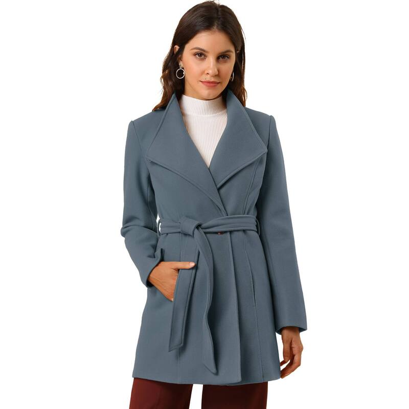 アレグラ ケー レディース アウター 上衣・上衣 厚地の外套 ALLEGRA K Women\u0027stand Collar Tie Waist Winter Classic Long Trenchcoat Grey Blue 薄墨色