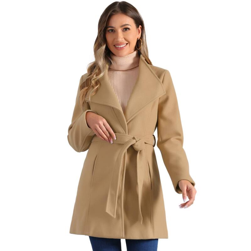 アレグラ ケー レディース アウター 上衣・上衣 厚地の外套 ALLEGRA K Women\u0027stand Collar Tie Waist Winter Classic Long Trenchcoat Khaki カーキ