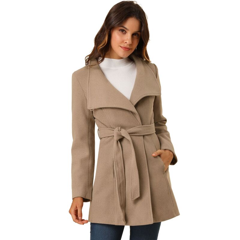 アレグラ ケー レディース アウター ジャケット・ブルゾン コート ALLEGRA K Women'stand Collar Tie Waist Winter Classic Long Trenchcoat Light Brown ブラウン