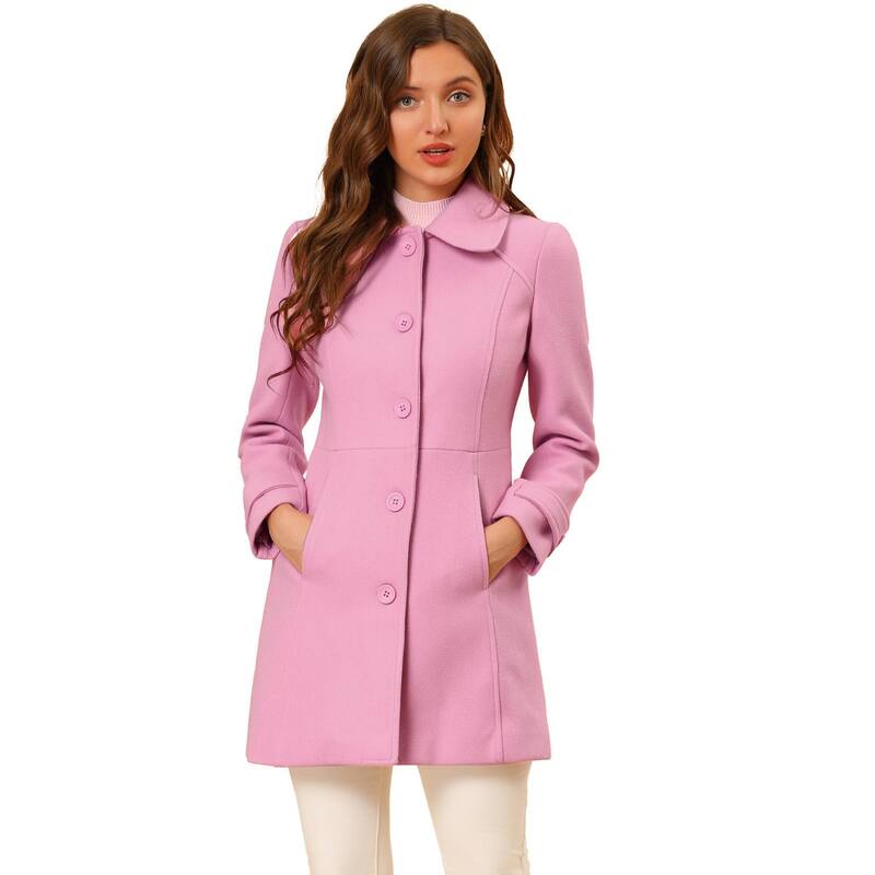 アレグラ ケー レディース アウター 上衣・上衣 厚地の外套 ALLEGRA K Women\u0027s Peter Pan Collar Single Breasted Button Front Winter Coat Charm Pink サクラ色
