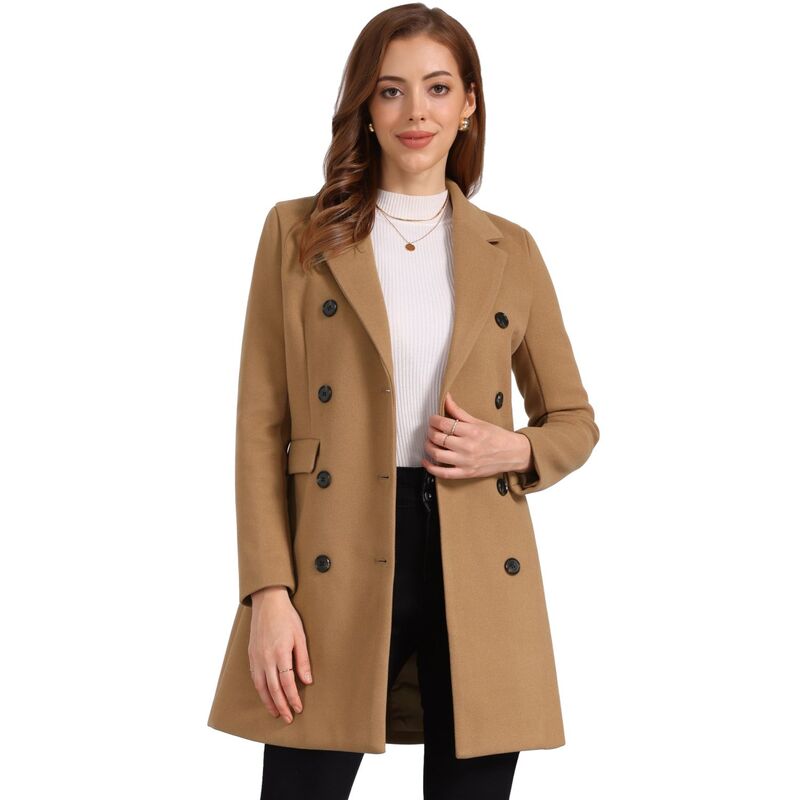 アレグラ ケー レディース アウター ジャケット・ブルゾン コート ALLEGRA K Women's Notched Lapel Collar Double Breasted Mid Length Overcoat Camel キャメル|ReVida 店